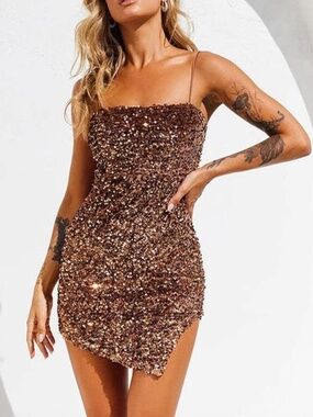 Sage and Paige Jazzy Sequin Dress in Chocolate Brown Size S Mini Party Dress